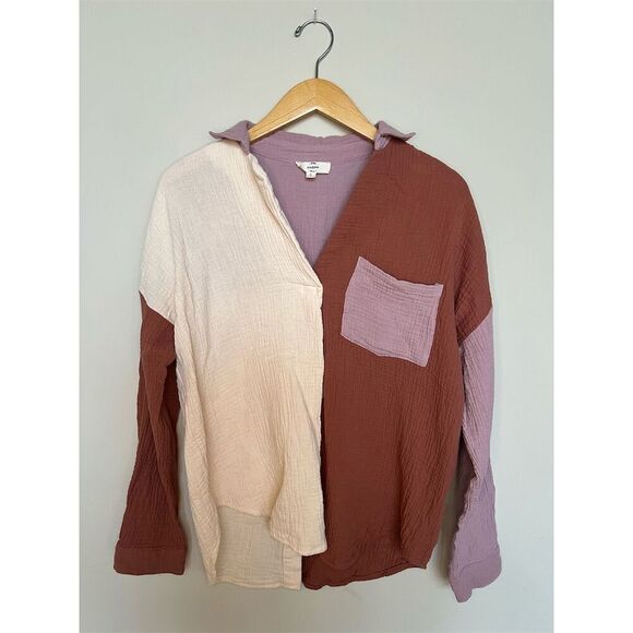 Anthropologie ENTRO Women's Colorblock V-Neck Collared Blouse Size S - Picture 4 of 10